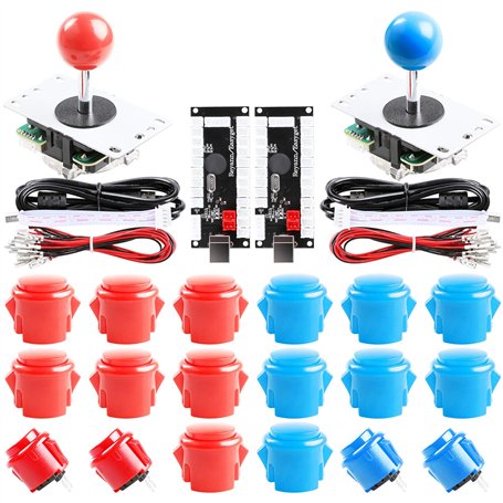 Reyann 2 Player Arcade Game DIY Parts USB PC Joystick pour 2 x Retard zéro USB Encoder + 2 x 5 Pin 8 Way Joystick + 20 x Bouton