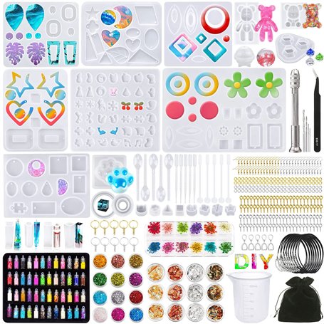 JOTOL 320pcs Moulle Silicone Resine Epoxy Kit de Moules et Outils de Coulée pour la Fabrication de Bijoux en Cristal Pendentif B