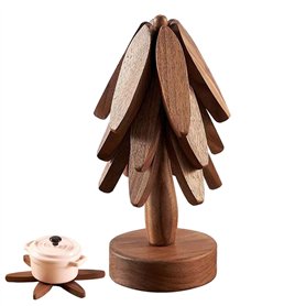 Dessous de verre pliable en bois - Dessous de verre pour plats chauds - Réutilisables - 3 dessous de verre d'arbre - Dessous de