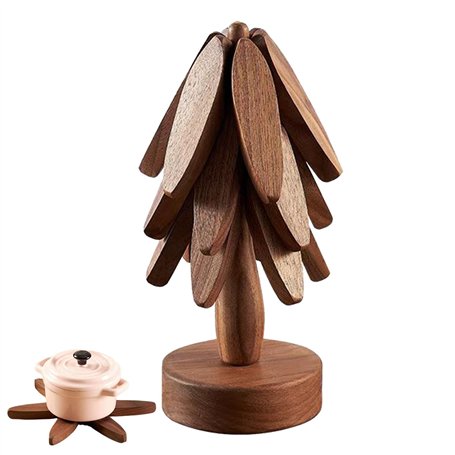 Dessous de verre pliable en bois - Dessous de verre pour plats chauds - Réutilisables - 3 dessous de verre d'arbre - Dessous de