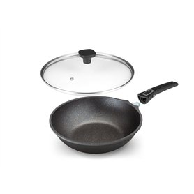 Home Icon Poêle Wok Induction en Aluminium avec Couvercle - Wok Antiadhésive avec Poignée Amovible Compatible avec Tous Les Feux