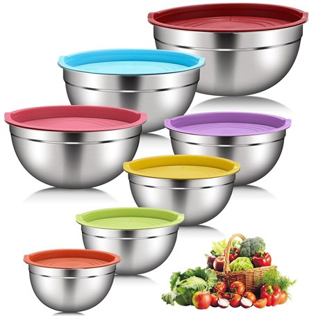 DaiWeier Lot de 7 Bol Acier Inoxydable avec Coloré Couvercles