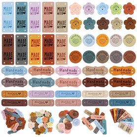 PIWOSGOL Étiquettes Faites Main Étiquettes Cuir PU 50 pièces