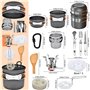 Onherm 15pcs Kit de Casserole Camping, Compact Kit de Cuisine Camping avec Mini Rechaud, Kit de Popote Poêlé Gamelle Vaisselle S