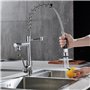 Robinet Cuisine avec 2 Jets,Robinetterie à Ressort Mitigeur Cuisine,Pivotant à 360，STANEW Froid & Chaud Disponible, Laiton chrom
