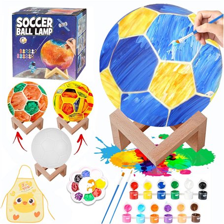 Kit Peinture Enfant Lampe de Football Foot Veilleuse de Peindre 3D Kit Materiel Dessin Bricolage Jouet Loisir Créatif avec Autoc