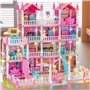 Maisons de Poupées Rose pour Filles Maison de Jeux de 4 Étages et 15 Chambres avec 4 Poupées et Accessoires pour Meubles et Lumi