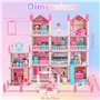 Maisons de Poupées Rose pour Filles Maison de Jeux de 4 Étages et 15 Chambres avec 4 Poupées et Accessoires pour Meubles et Lumi