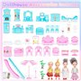 Maisons de Poupées Rose pour Filles Maison de Jeux de 4 Étages et 15 Chambres avec 4 Poupées et Accessoires pour Meubles et Lumi