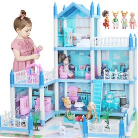Maisonde Poupée pour Filles De 3 4 5 6 7 8 Ans - Maison De Poupée à 3 éTages Et 6 Pièces avec 4 Poupée