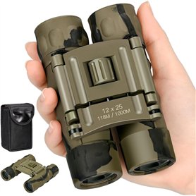 Jumelles 12 x 25 pour Adultes HD Mini Jumelles Compactes avec Sac de Rangement pour Observation des Oiseaux Voyage Chasse Concer