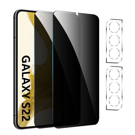 【2+2 pièces】【2 pièces】Verre Trempé Protection Écran Anti-Espion pour Samsung Galaxy S22 Plus，Film de Protection en Verre Trempé