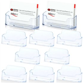 Leikurvo Lot de 10 Porte-Cartes de Visite en Acrylique Transparent - Support de Table pour Bureau et Exposition