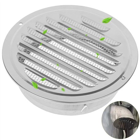 Grille d'aération ronde en acier inoxydable - 150 mm - Avec moustiquaire - Pour cheminée