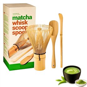 Molbory Lot de 3 fouets à matcha 100 dents - Fouet à matcha traditionnel - Cuillère traditionnelle - Thé vert - Poudre - Fouet j