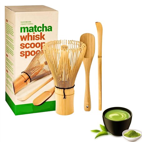Molbory Lot de 3 fouets à matcha 100 dents - Fouet à matcha traditionnel - Cuillère traditionnelle - Thé vert - Poudre - Fouet j