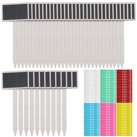 Lot de 40 étiquettes en bois à étiqueter pour plantes - Étiquettes en bois pour écrire - Avec stylo de marquage pour graines