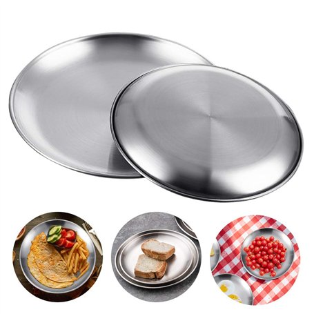 KBNIAN 2PCS Plats de Service en Inox Plateau Ovale Plateaux de Service Ronds en Acier Inoxydable Plateau en Acier Inoxydable pou