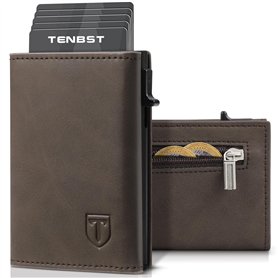 TENBST Portefeuille en Cuir Carbone Bloquant RFID | Porte Carte et Monnaie Homme | Etui Carte Bancaire Anti Piratage | Avec Bill