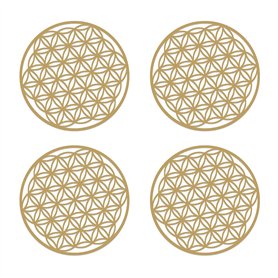 BEIIEB 4 Pièces Fleur de Vie en Bois Décor à la Maison Peintures Murales Symboles Spirituels Cadeaux Ésotériques Sous-Verres Scu