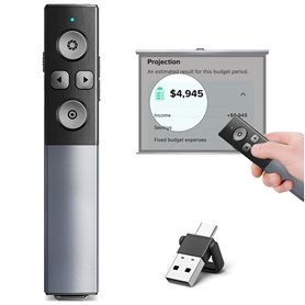 Coque métallique numérique Telecommande Ordinateur Powerpoint avec mise en évidence Loupe Souris Minuterie，USB/Type-C 2 en 1 rec