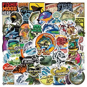 Lot de 50 autocollants Go Fishing pour pêche en plein air et chasse