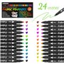 24 Couleurs Marqueurs Textile et Tissu, Marqueur Feutre Textiles Non-Toxique Feutres Indélébile - Idéal pour T Shirt Blanc, Sac 