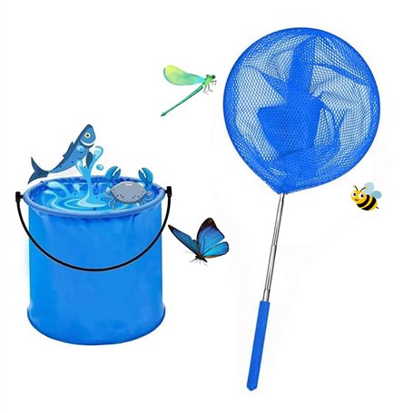 Filets télescopiques à papillons - Filets de pêche extensibles avec seaux d'eau pliables pour attraper les crabes