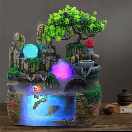 Charocean Fontaine d'intérieur - Cascade - Fontaine de table avec éclairage LED et brouillard - Petite fontaine d'intérieur avec