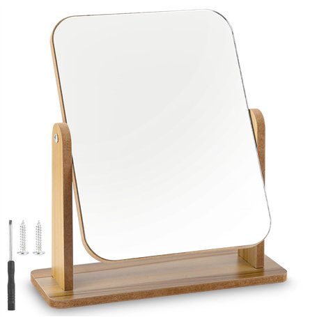 Zhufas Petit miroir sur pied - En bois - Rotation à 360 ° - 25 x 22 cm - Pour coiffeuse