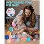 Montessori (25 pièces) pour Enfants 6 Mois et Plus, Cube Balle Sensoriels Souples a Empiler, Anneaux d'empilage, Jeux Eveil, Jou