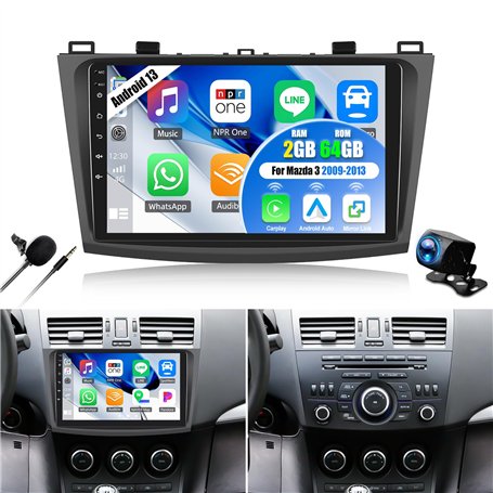 OiLiehu 2+64G Android 13 Autoradio pour Mazda 3 2009-2013 avec CarPlay Android Auto sans Fil