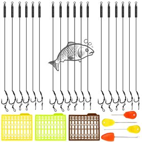 Bas de Ligne Hamecon Carpe Bas de Ligne Carpe 18 Pièces Ligne Pêche Carpe Hameçons avec Stoppeurs pour Bouillettes (6# 8# 10#)