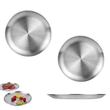 Lot de 3 Assiettes Rondes en Acier Inoxydable
