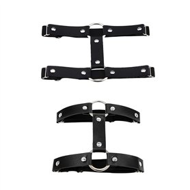 2Pcs Harnais de Jambe en Cuir élastique Double Rangée Jarretière Punk Harnais Porte Jarretelles Anneau pour Femme Fille Noir