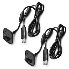 Lot de 2 câbles de charge pour Xbox 360 et manettes de jeu sans fil Slim Noir