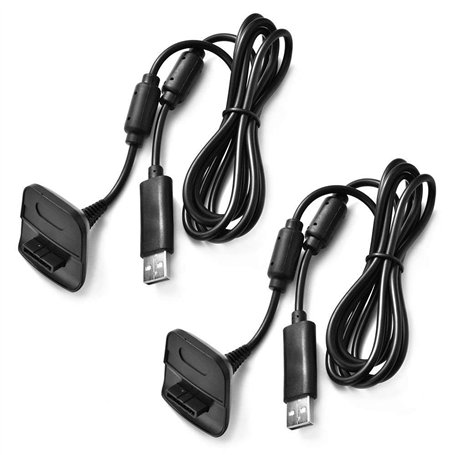 Lot de 2 câbles de charge pour Xbox 360 et manettes de jeu sans fil Slim Noir