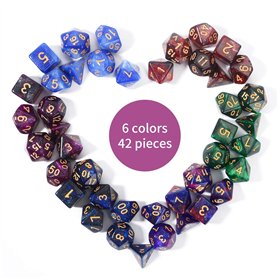 FLASHOWL Dés polyédriques Dés du DND Dés dés Ciel étoilé Voie lactée Dés 42 pièces de dés Jeux de 6 Sets Jeu de dés Ensemble de