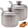 Yueser Sucrier en Acier Inoxydable, 2pcs Petit Bol à Sucre Pot à Épices avec Couvercle et Cuillère pour Maison et Cuisine Sel Su