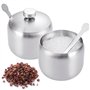 Yueser Sucrier en Acier Inoxydable, 2pcs Petit Bol à Sucre Pot à Épices avec Couvercle et Cuillère pour Maison et Cuisine Sel Su
