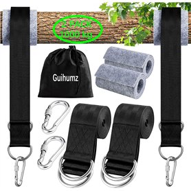 Guihumz Fixation de Balançoire pour Hamac pour Arbres 2 x 150 cm avec 2 Mousquetons Lourds et Anneaux en D