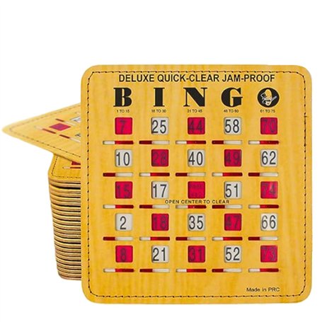MR CHIPS Lot de 50 cartes de bingo transparentes rapides avec fenêtres coulissantes - Style grain de bois