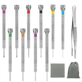 10 Pièces Tournevis Precision Réparation Outils Kit Horloger avec Pincettes Chiffon Et Sac De Rangement