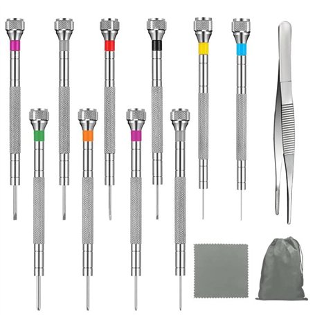 10 Pièces Tournevis Precision Réparation Outils Kit Horloger avec Pincettes Chiffon Et Sac De Rangement