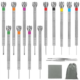16 Pièces Tournevis Precision Réparation Outils Kit Horloger avec Pincettes Chiffon Et Sac De Rangement