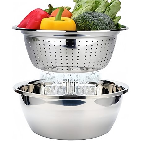 MAOYUAN Edelstahl Seiher und Schüsselset Passoire Inox 2 Pièces Passoire avec Bol de Cuisine en Acier Inoxydable Saladier Passoi