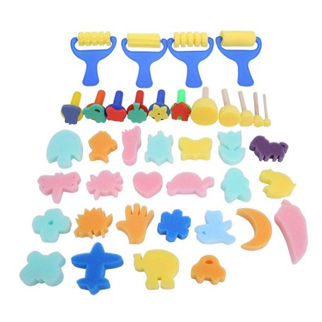 39 Pièces Kits de Peinture Pinceaux Éponge DIY Rouleau Peinture Enfant Loisir Créatif Kit D'apprentissage Dessin Jouet Cadeau An