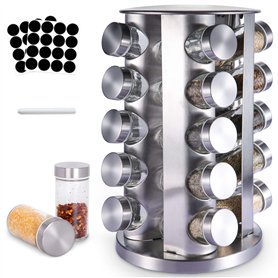 SaiXuan Présentoir à Épices 20 Pots Verre - Étagère à Épices en Acier Inoxydable Carrousel