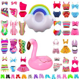 Festfun 5 Sets Maillots de Bain Bikini Vêtements d'été avec 5 Chaussures et 2 Bouées pour Poupée Fille de 11