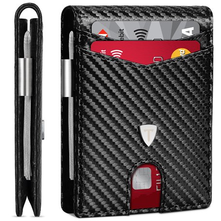 TEEHON Portefeuille Homme Slim Cuir en Fibre de Carbone avec Blocage RFID et Emplacements pour Cartes de Crédit